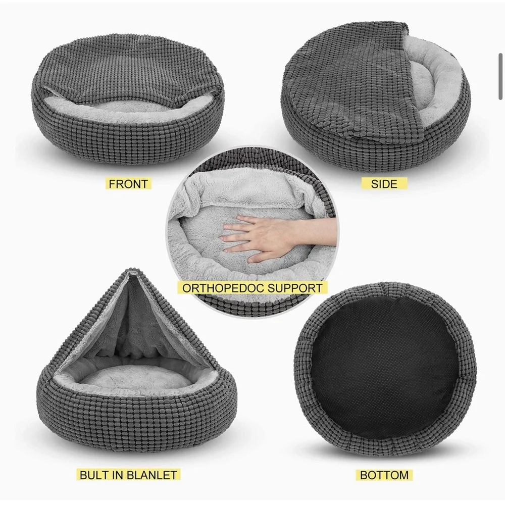 Pet Bed w/Attached Hood for Small Dogs or Cats, Soft Plush Cozy. New in package